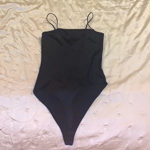 Black Satin Thong Bodysuit, Made in Italy.